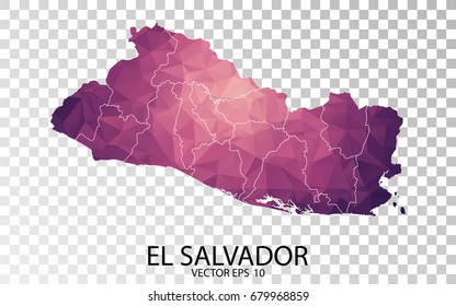 Transparent - High Detailed Low Poly Purple Map of El Savaldor. Vector illustration eps 10.