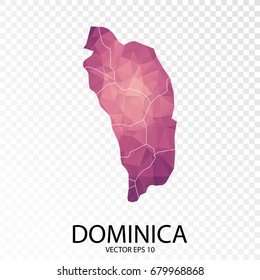 Transparent - High Detailed Low Poly Purple Map of Dominica. Vector illustration eps 10.