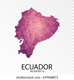 Transparent - High Detailed Low Poly Purple Map of Ecuador. Vector illustration eps 10.