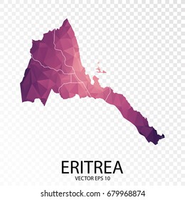 Transparent - High Detailed Low Poly Purple Map of Eritrea. Vector illustration eps 10.