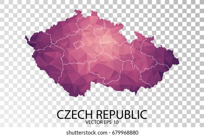 Transparent - High Detailed Low Poly Purple Map of Czech. Vector illustration eps 10.