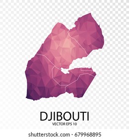 Transparent - High Detailed Low Poly Purple Map of Djibouti. Vector illustration eps 10.