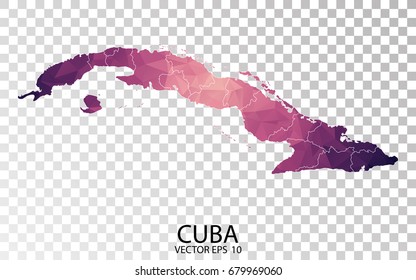 Transparent - High Detailed Low Poly Purple Map of Cuba. Vector illustration eps 10.