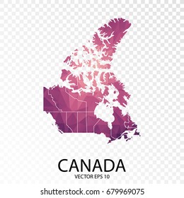 Transparent - High Detailed Low Poly Purple Map of Canada. Vector illustration eps 10.
