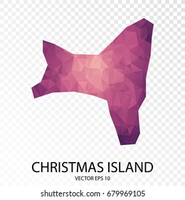 Transparent - High Detailed Low Poly Purple Map of Christmas Island. Vector illustration eps 10.