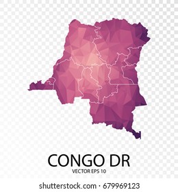 Transparent - High Detailed Low Poly Purple Map of Congo DR. Vector illustration eps 10.
