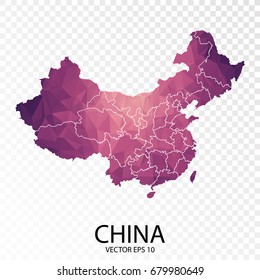 Transparent - High Detailed Low Poly Purple Map of China. Vector illustration eps 10.