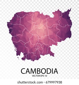 Transparent - High Detailed Low Poly Purple Map of Cambodia. Vector illustration eps 10.