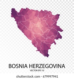 Transparent - High Detailed Low Poly Purple Map of Bosnia Herzegovina. Vector illustration eps 10.