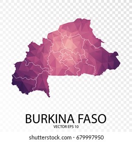 Transparent - High Detailed Low Poly Purple Map of Burkina Faso. Vector illustration eps 10.