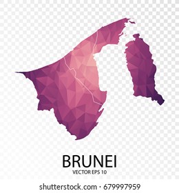 Transparent - High Detailed Low Poly Purple Map of Brunei. Vector illustration eps 10.