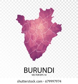 Transparent - High Detailed Low Poly Purple Map of Burundi. Vector illustration eps 10.