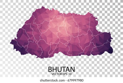 Transparent - High Detailed Low Poly Purple Map of Bhutan. Vector illustration eps 10.