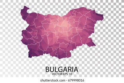 Transparent - High Detailed Low Poly Purple Map of Bulgaria. Vector illustration eps 10.