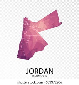 Transparent - High Detailed Low Poly Purple Map of Jordan. Vector illustration eps 10.
