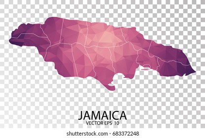 Transparent - High Detailed Low Poly Purple Map of Jamaica. Vector illustration eps 10.