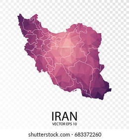 Transparent - High Detailed Low Poly Purple Map of Iran. Vector illustration eps 10.
