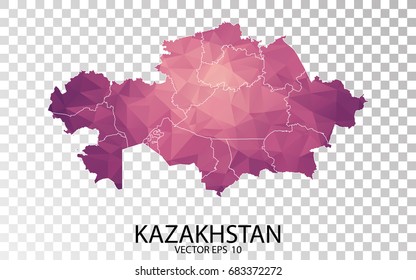 Transparent - High Detailed Low Poly Purple Map of Kazakhstan. Vector illustration eps 10.