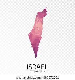 Transparent - High Detailed Low Poly Purple Map of Israel. Vector illustration eps 10.