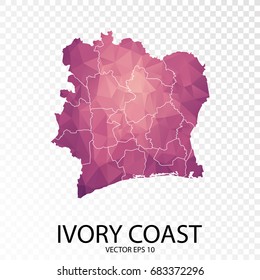 Transparent - High Detailed Low Poly Purple Map of Ivory Coast. Vector illustration eps 10.
