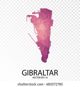 Transparent - High Detailed Low Poly Purple Map of Gibraltar. Vector illustration eps 10.