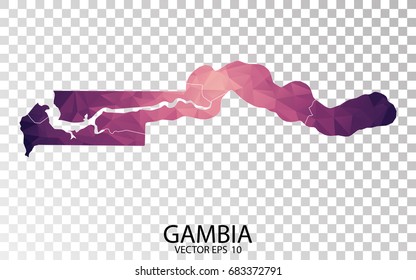 Transparent - High Detailed Low Poly Purple Map of Gambia. Vector illustration eps 10.