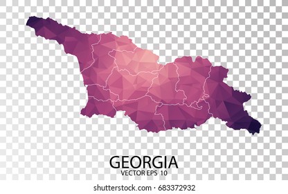 Transparent - High Detailed Low Poly Purple Map of Georgia. Vector illustration eps 10.