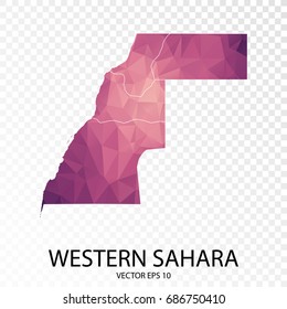 Transparent - High Detailed Low Poly Purple Map of Western Sahara. Vector illustration eps 10.