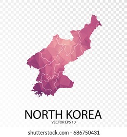 Transparent - High Detailed Low Poly Purple Map of North Korea. Vector illustration eps 10.