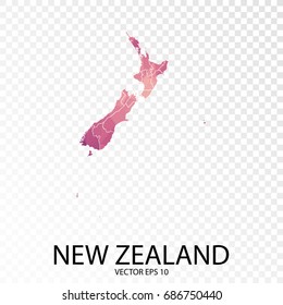 Transparent - High Detailed Low Poly Purple Map of New Zealand. Vector illustration eps 10.