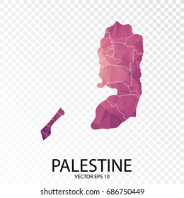 Transparent - High Detailed Low Poly Purple Map of Palestine. Vector illustration eps 10.