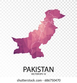 Transparent - High Detailed Low Poly Purple Map of Pakistan. Vector illustration eps 10.