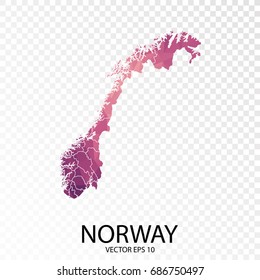 Transparent - High Detailed Low Poly Purple Map of Norway. Vector illustration eps 10.