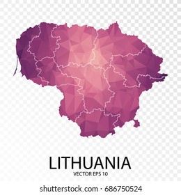 Transparent - High Detailed Low Poly Purple Map of Lithuania. Vector illustration eps 10.