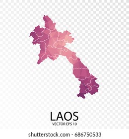Transparent - High Detailed Low Poly Purple Map of Laos. Vector illustration eps 10.