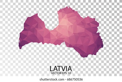 Transparent - High Detailed Low Poly Purple Map of Latvia. Vector illustration eps 10.