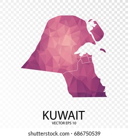 Transparent - High Detailed Low Poly Purple Map of Kuwait. Vector illustration eps 10.