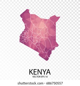 Transparent - High Detailed Low Poly Purple Map of Kenya. Vector illustration eps 10.