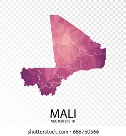 Transparent - High Detailed Low Poly Purple Map of Mali. Vector illustration eps 10.