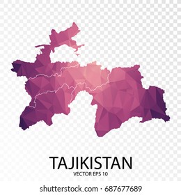 Transparent - High Detailed Low Poly Purple Map of Tajikistan. Vector illustration eps 10.