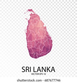 Transparent - High Detailed Low Poly Purple Map of Sri Lanka. Vector illustration eps 10.