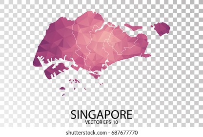 Transparent - High Detailed Low Poly Purple Map of Singapore. Vector illustration eps 10.