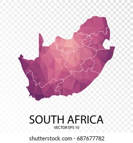 Transparent - High Detailed Low Poly Purple Map of South Africa. Vector illustration eps 10.