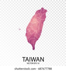 Transparent - High Detailed Low Poly Purple Map of Taiwan. vector illustration eps 10.
