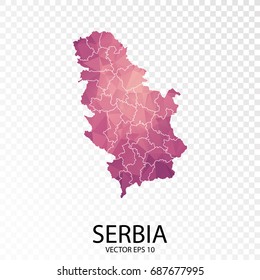 Transparent - High Detailed Low Poly Purple Map of Serbia. Vector illustration eps 10.
