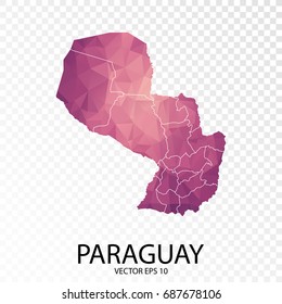 Transparent - High Detailed Low Poly Purple Map of Paraguay. vector illustration Eps10.