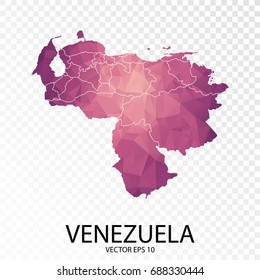 Transparent - High Detailed Low Poly Purple Map of Venezuela. Vector illustration eps 10.