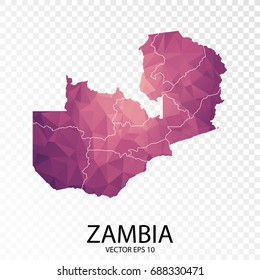 Transparent - High Detailed Low Poly Purple Map of Zambia. Vector illustration eps 10.