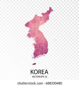Transparent - High Detailed Low Poly Purple Map of Korea. Vector illustration eps10.