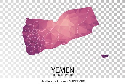 Transparent - High Detailed Low Poly Purple Map of Yemen. Vector illustration eps 10.